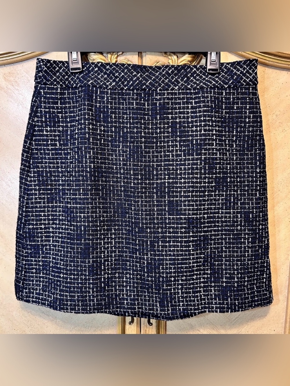 J Crew Black & White Blue Tweed A Line Skirt NEW NWT